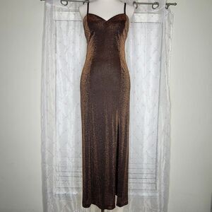 Vtg Betsy & Adam‎ Sz 6 Metallic Copper Brown Dark Romance Vampy Maxi Dress